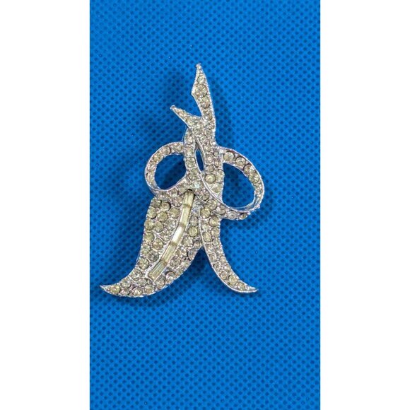 Vintage Rhinestone Art Deco Brooch Pin Silver-Tone Elegant Leaf Bow Design 2.5" - Picture 7 of 9